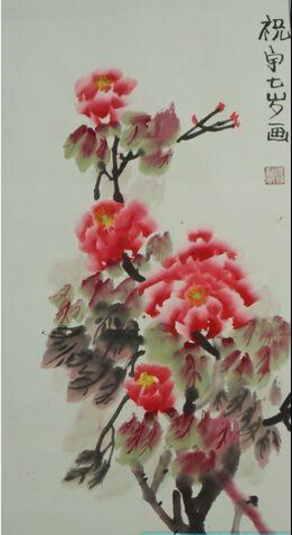 Peony flowers bloom red and brightly