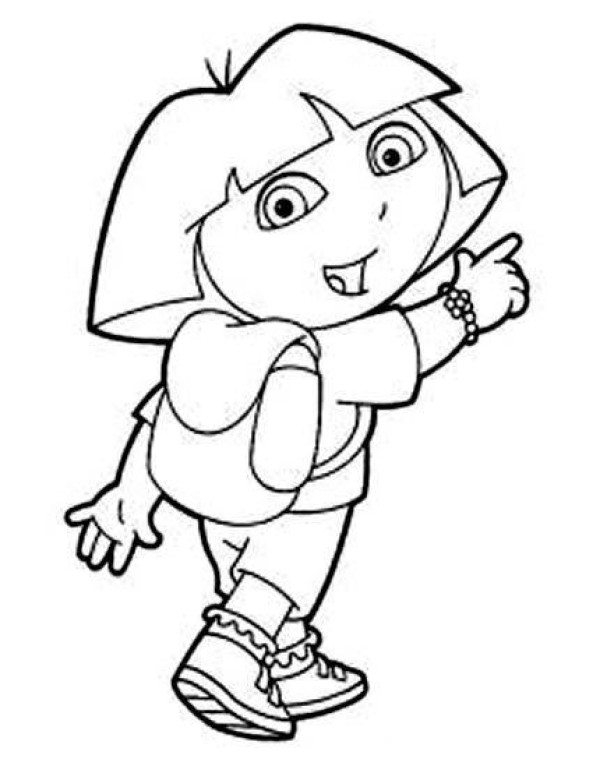 Simple drawing picture of Dora carrying a schoolbag