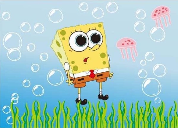 Simple drawing picture of Spongebob under the sea