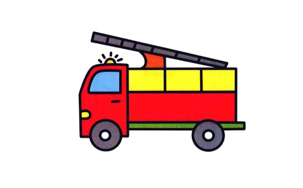 Heavy fire truck simple drawing coloring method