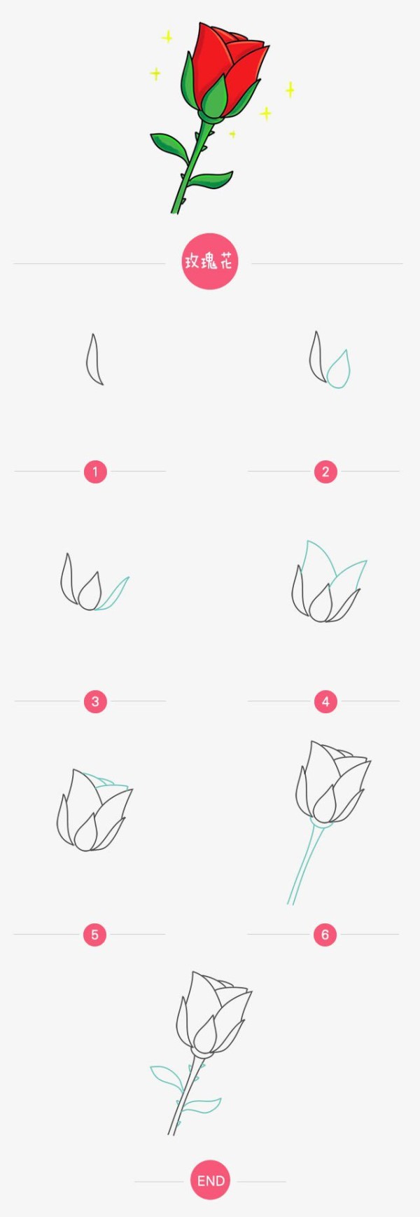 Simple drawing steps of roses