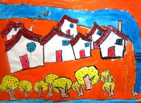 Childrens drawings of autumn scenery - autumn cabin