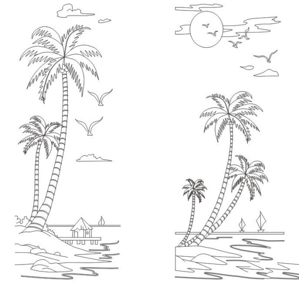 Simple drawing picture of coconut tree in summer