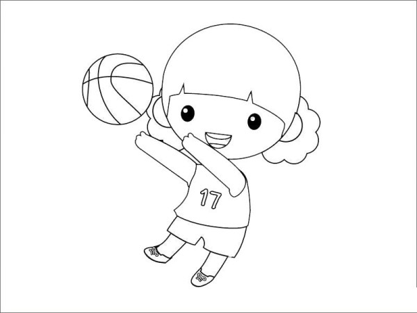 Simple drawing of little girl playing basketball