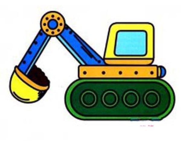 Primary school students' simple drawing pictures of colorful excavators