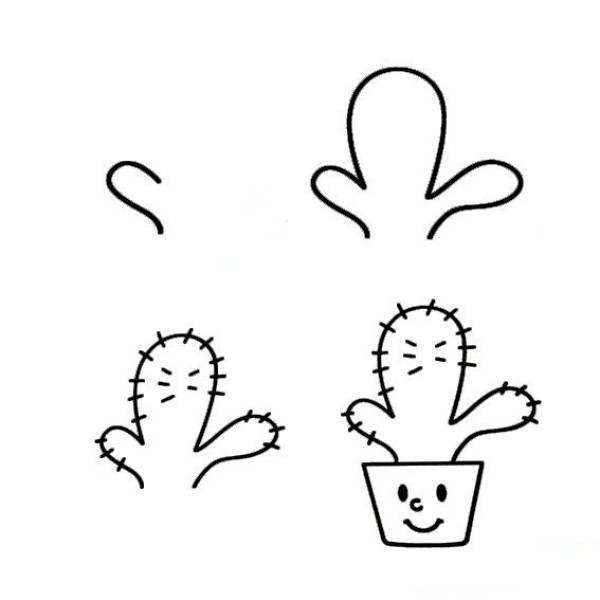 Childrens simple drawing tutorial of cactus