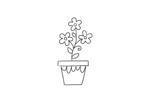 Childrens simple drawings of potted flowers and plants