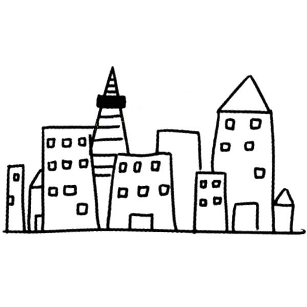 Simple drawing pictures of high-rise buildings in the city