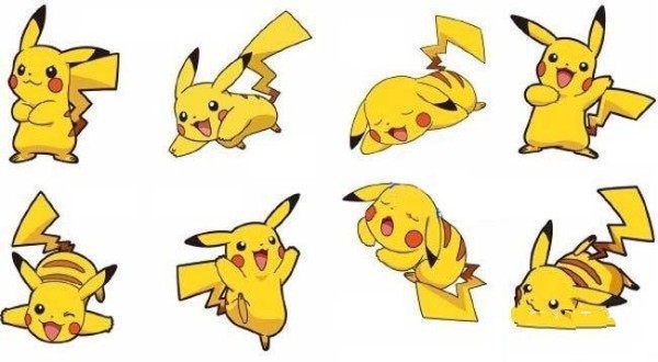 A collection of simple drawing pictures of Pikachu with various colors