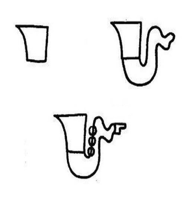 Saxophone simple drawing tutorial step by step pictures: How to draw a saxophone