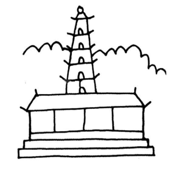 Simple drawing picture of tower on the mountain