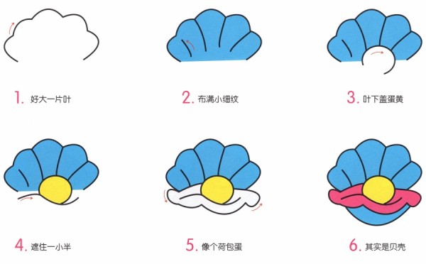 How to draw cartoon colorful shells in simple strokes