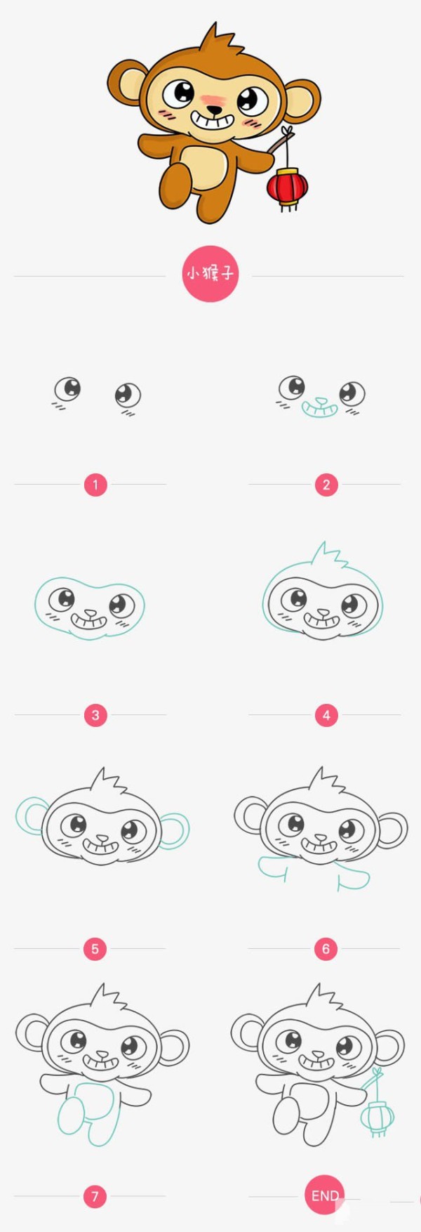 Simple drawing method of little monkey