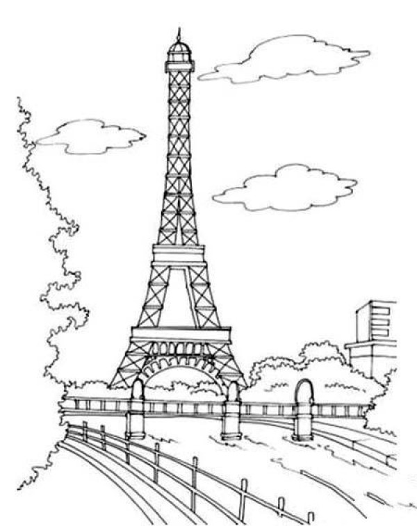 A complete collection of hand-drawn simple strokes of the Eiffel Tower