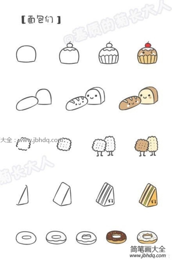 How to draw bread. Step by step drawing of cute bread.