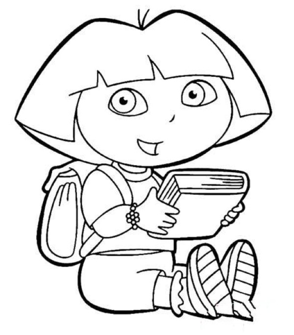 Childrens simple drawing pictures about Dora reading a book