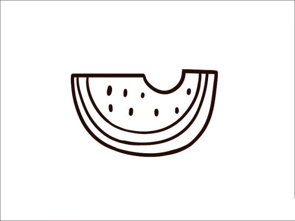 A simple drawing of a watermelon that takes a bite