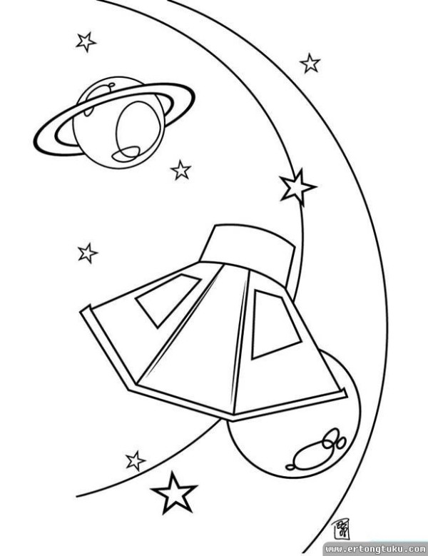 Spaceship black and white simple drawing series