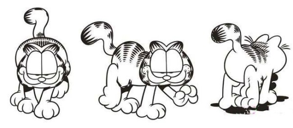 A collection of simple drawing pictures of cute cartoon Garfield cats in various postures