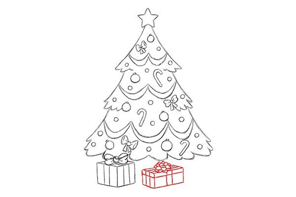 Draw a beautiful Christmas tree with simple strokes