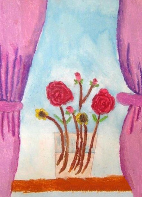 Roses on the windowsill simple flower painting picture display