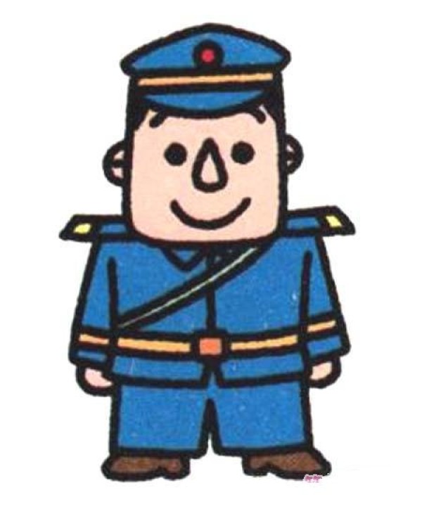 Primary school students' simple drawing pictures of police officers with color