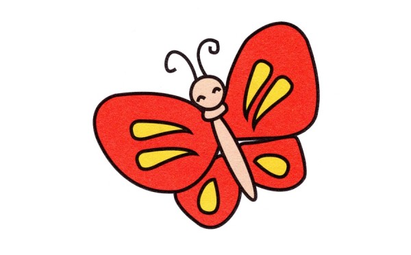 Step-by-step method for children to draw a small butterfly with simple strokes