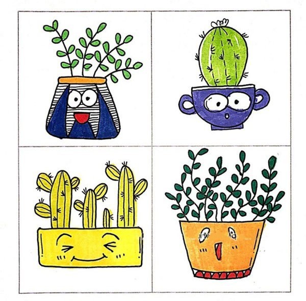 23 simple drawings of potted cactus plants