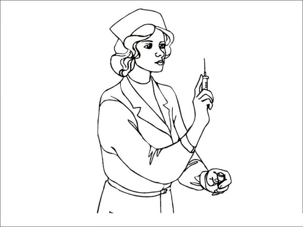 Simple drawing of nurse preparing for injection