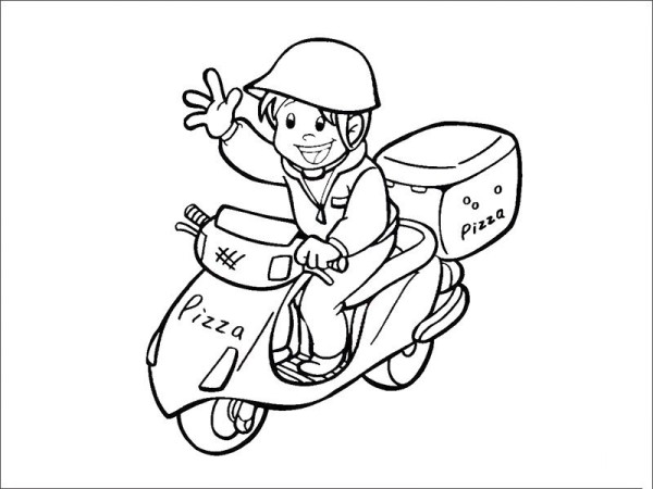 Simple drawing of pizza delivery boy