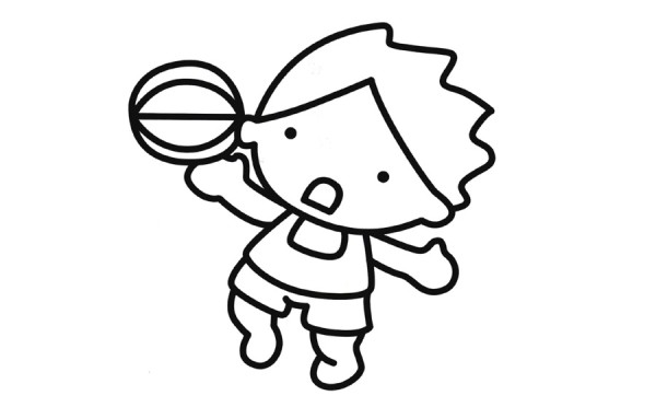 Cute little boy playing football simple drawing coloring work