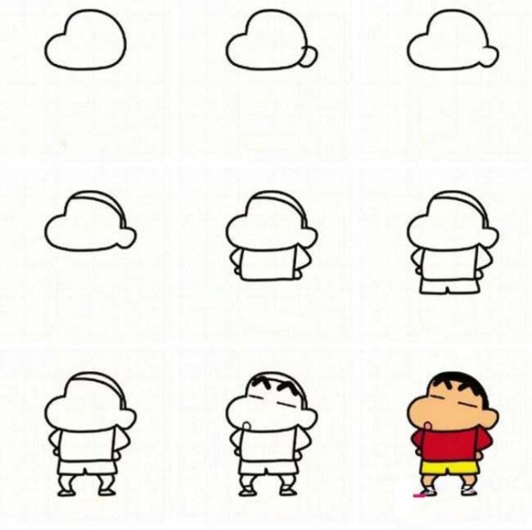 Crayon Shin-chan simple drawing tutorial step by step picture: How to draw Crayon Shin-chan