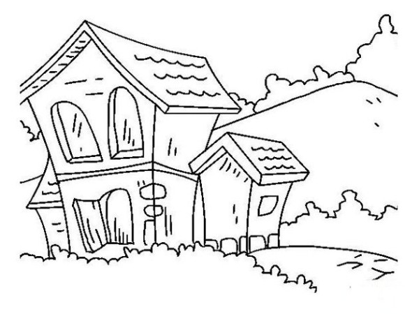 Simple drawing of cabin on the mountain