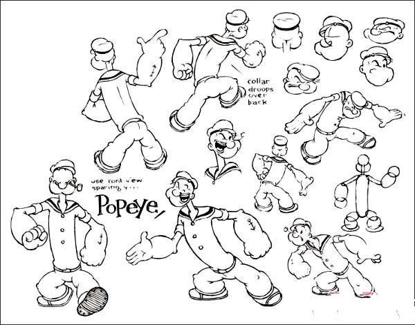 A collection of simple drawing pictures of Popeye in various poses