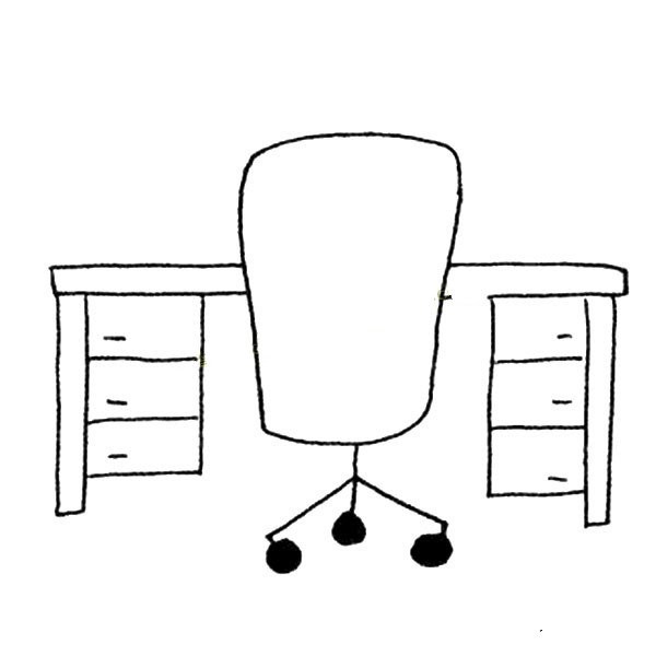 Simple drawing of office desk and chair