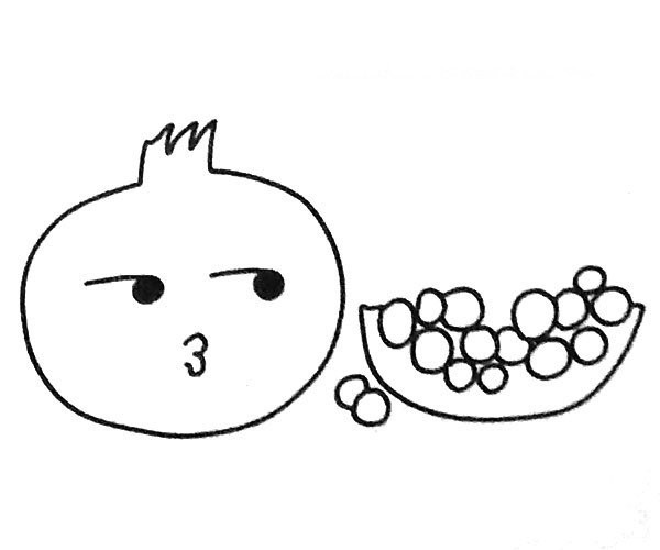 Three cute cartoon pomegranate simple drawing pictures