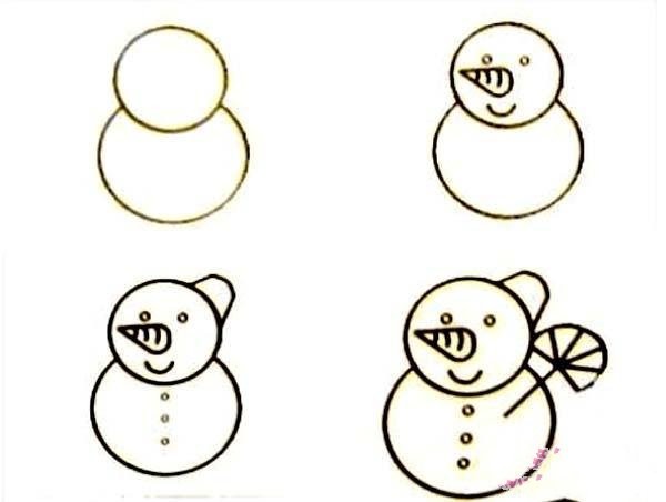 Tutorial on how to draw a snowman for children in simple strokes