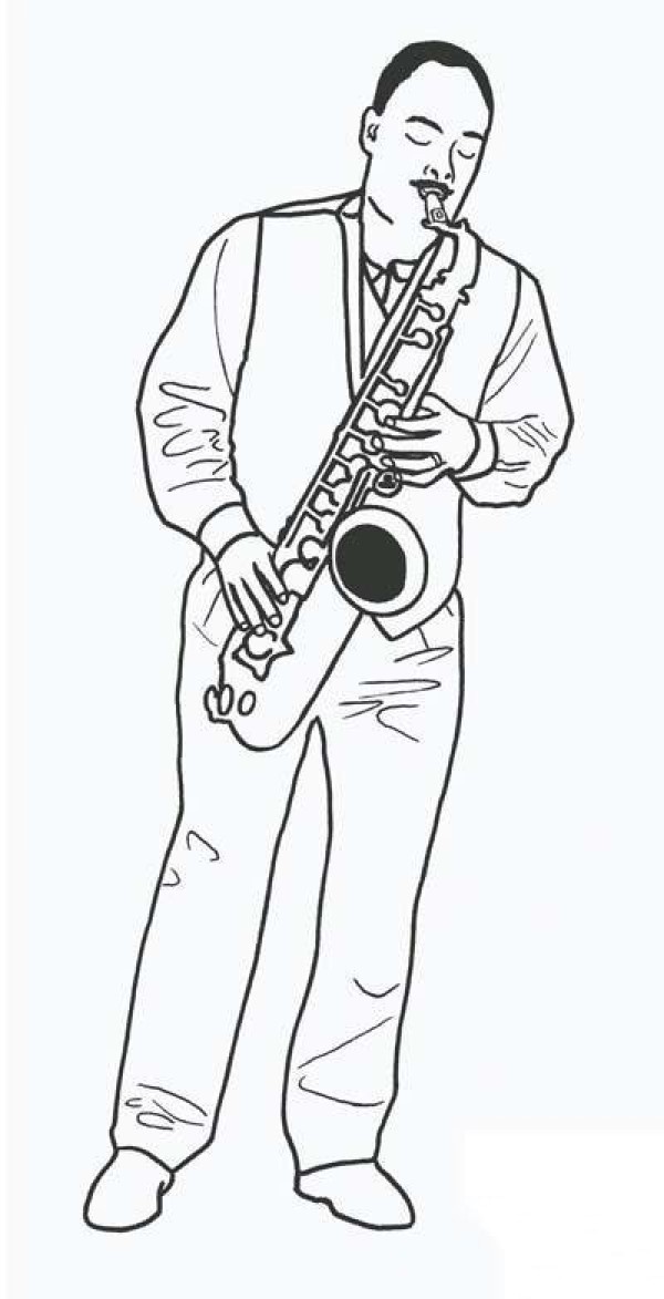 A complete collection of simple drawing pictures of people playing saxophone