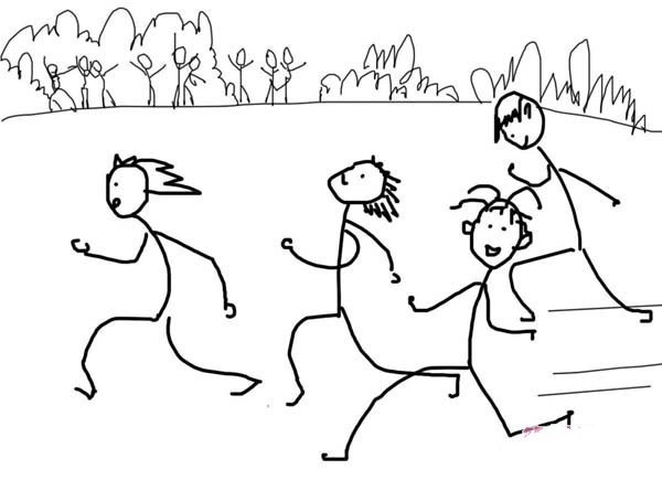 A collection of simple drawing pictures for children about stickman running scenes