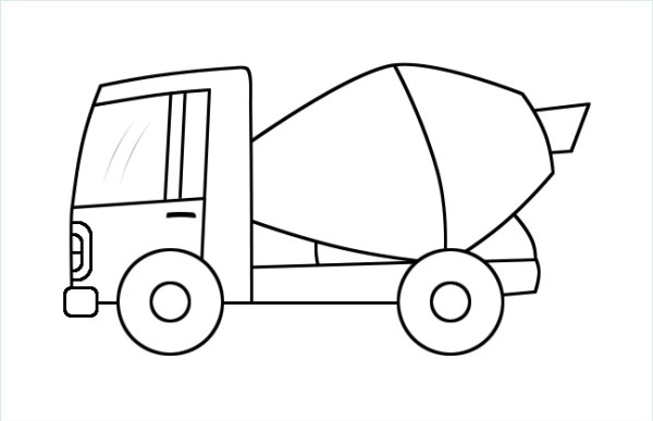 Childrens simple drawing of concrete mixer truck