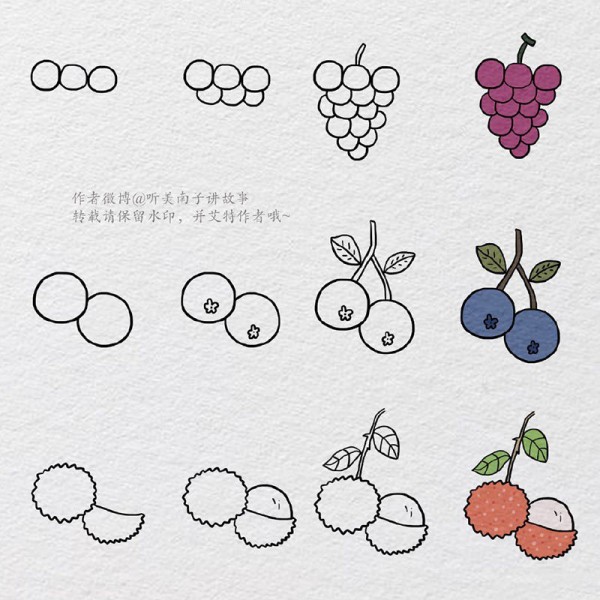 A set of fruit simple drawing tutorials