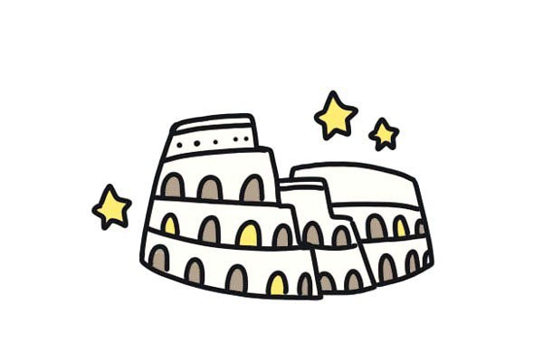 Simple drawing steps of the Colosseum