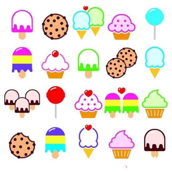 A collection of simple drawing pictures of various coloring ice creams