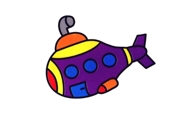 Cartoon submarine simple drawing coloring steps