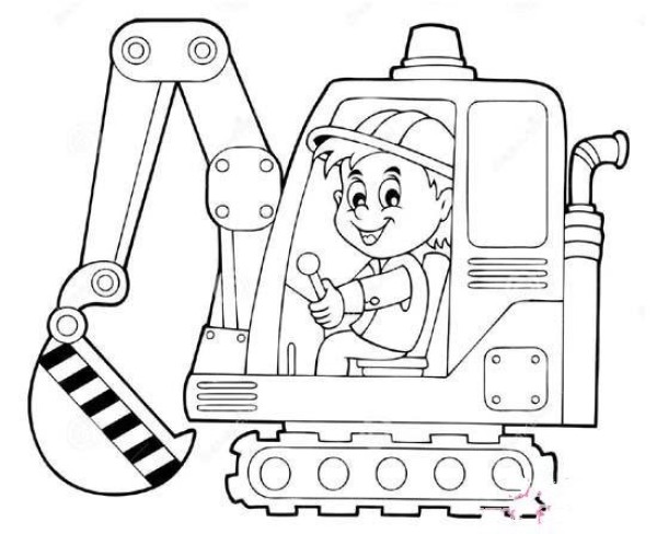 Simple drawing pictures of children driving excavators