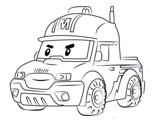 Deformed Police Car Purley Pickup Truck Mark Simple Drawing Picture