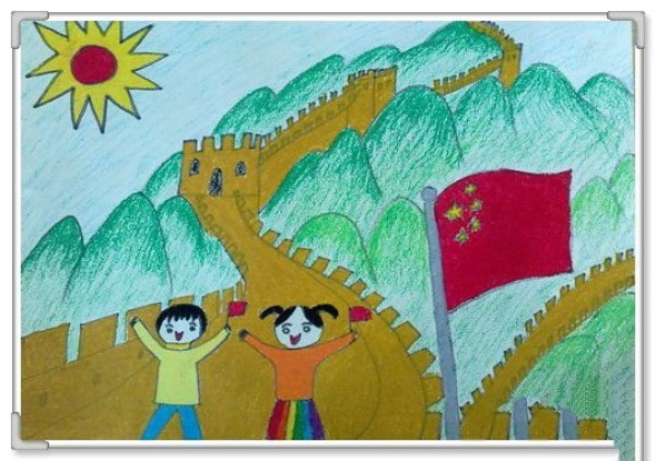 A simple drawing of a child standing on the Great Wall