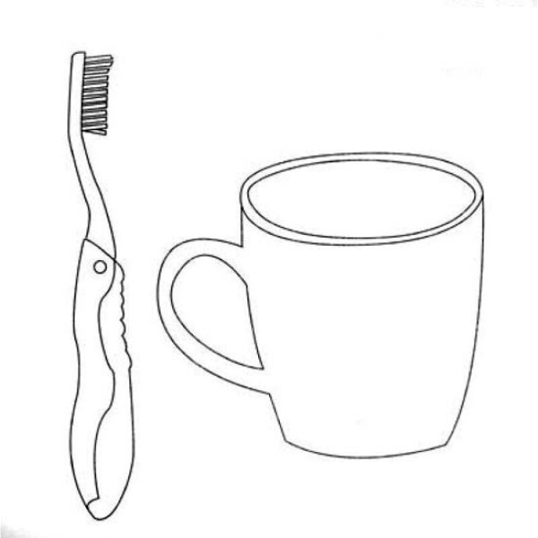 Simple drawing picture of toothbrush and toothbrushing cup