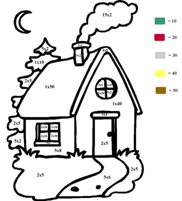 Little house multiplication table coloring picture