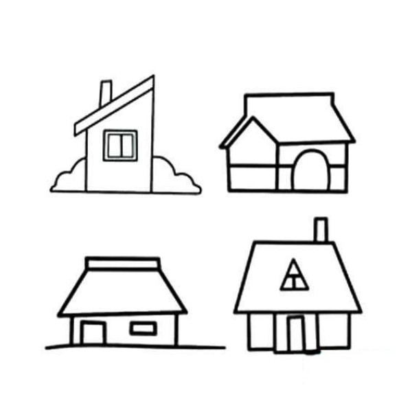 Several simple drawings of small houses